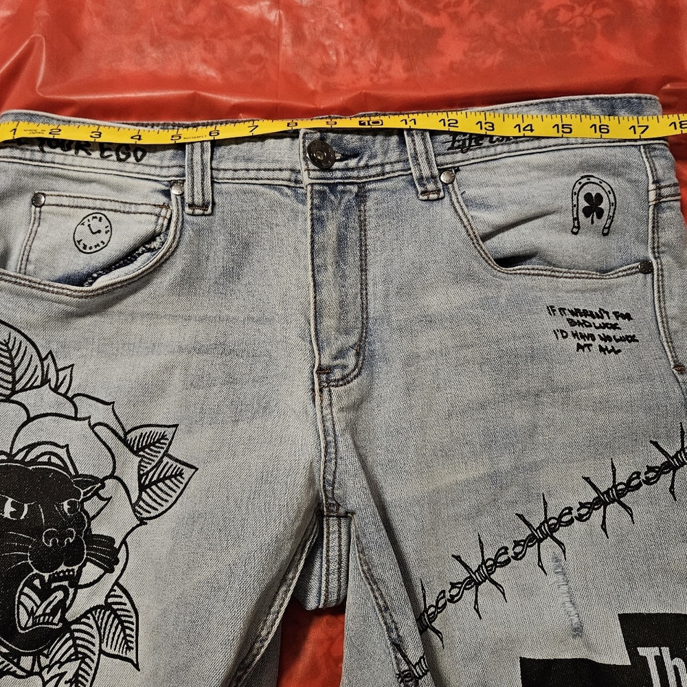 Rogue Printed Light Wash Skinny Jean 34 Waist - Picture 7 of 12